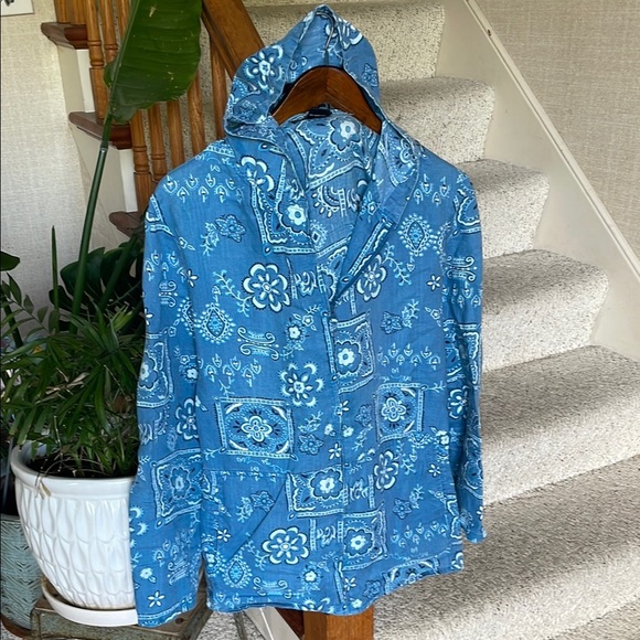 Carole Little Woman Linen Boho Zip Up Jacket With Hood - Picture 1 of 12